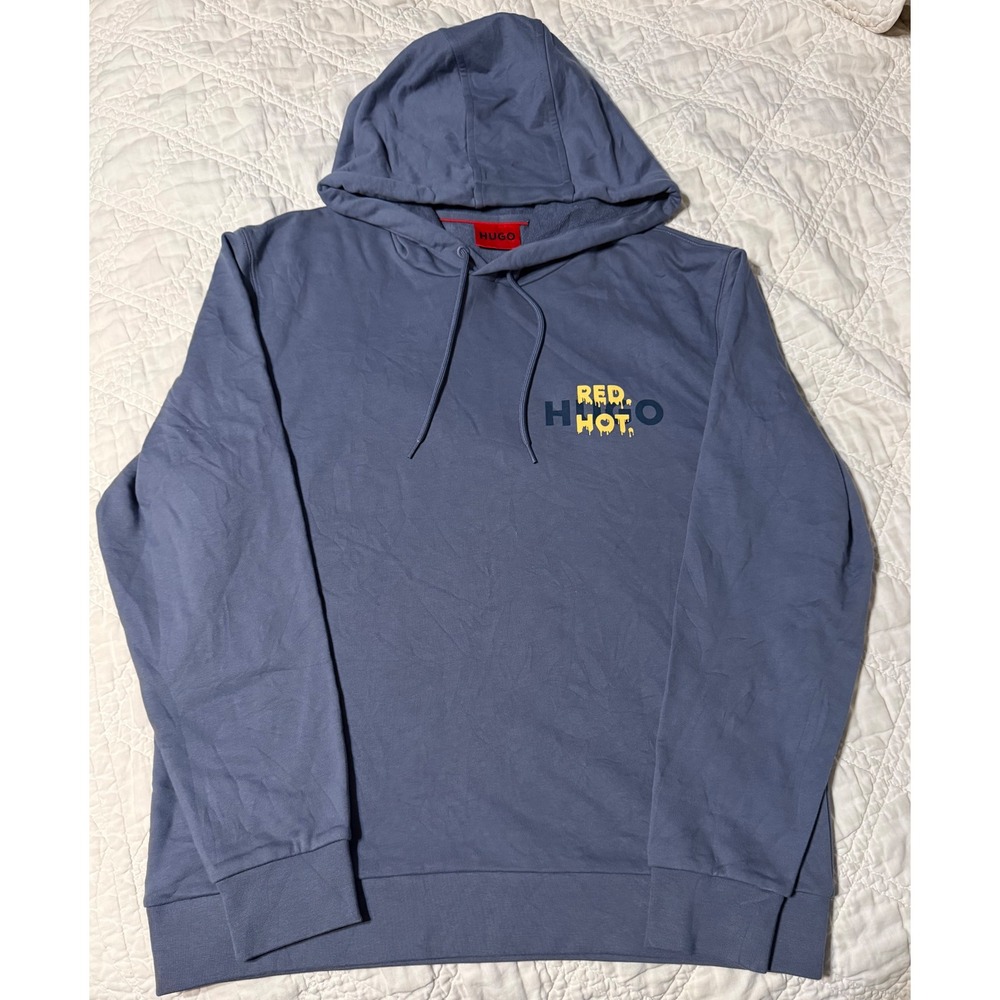 HUGO Hugo Boss Doneohood Blue Red Hot Graphic Pullover Hoodie Mens Large